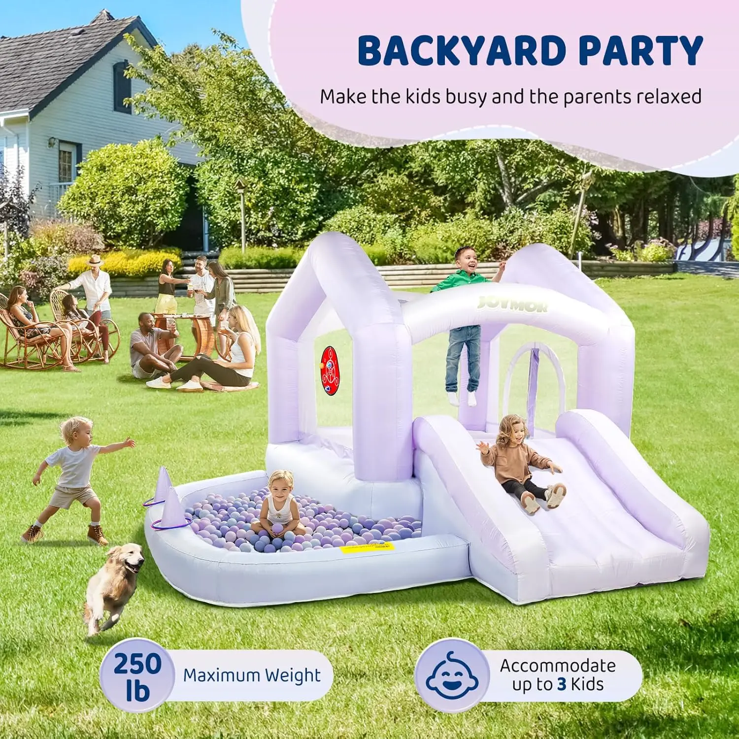 6-in-1 Inflatable Bounce House for Ages 3-6 with Ball Pit Ring-Toss Game Basketball Hoop And Slide Gradient Style New 2026 view 4