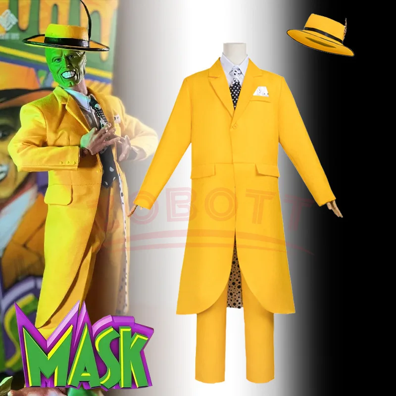 Film Die Maske Cosplay Kostüm Jim Carry Cosplay Gelbe Uniform Karneval Party Anzug Hut Krawatte Halloween Party Kleidung
