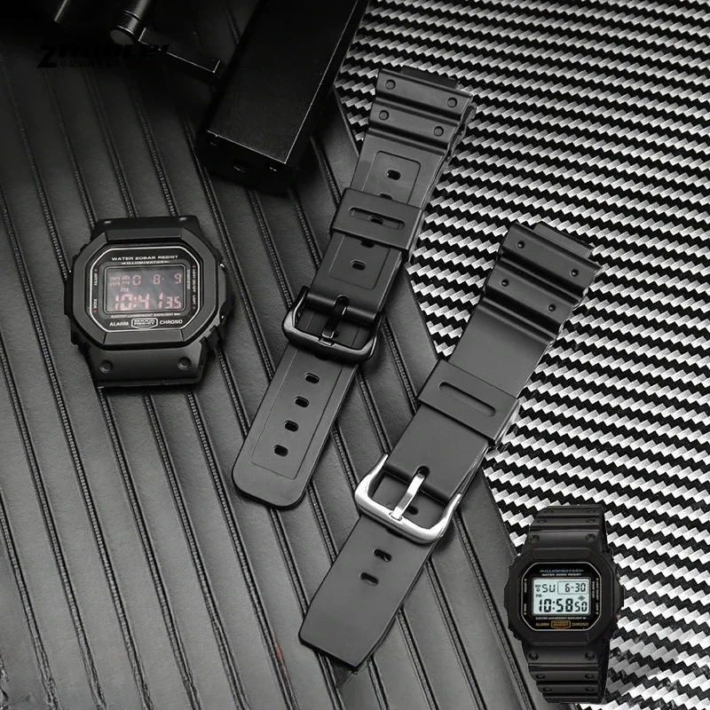 อะไหล่สายนาฬิกาสำหรับ Casio DW5600 GW-5000 5035 GW-M5610ซิลิโคนผู้ชายขนาด16มม. พร้อมอินเตอร์เฟซที่นูนและรูปแบบสี่เหลี่ยมจัตุรัส