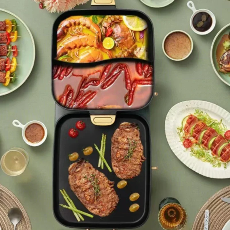 Upgrade Shabu Roast One Pot Multi-functional Household Electric Barbecue Pot Dual-purpose Non-stick Barbecue Electromechanical H