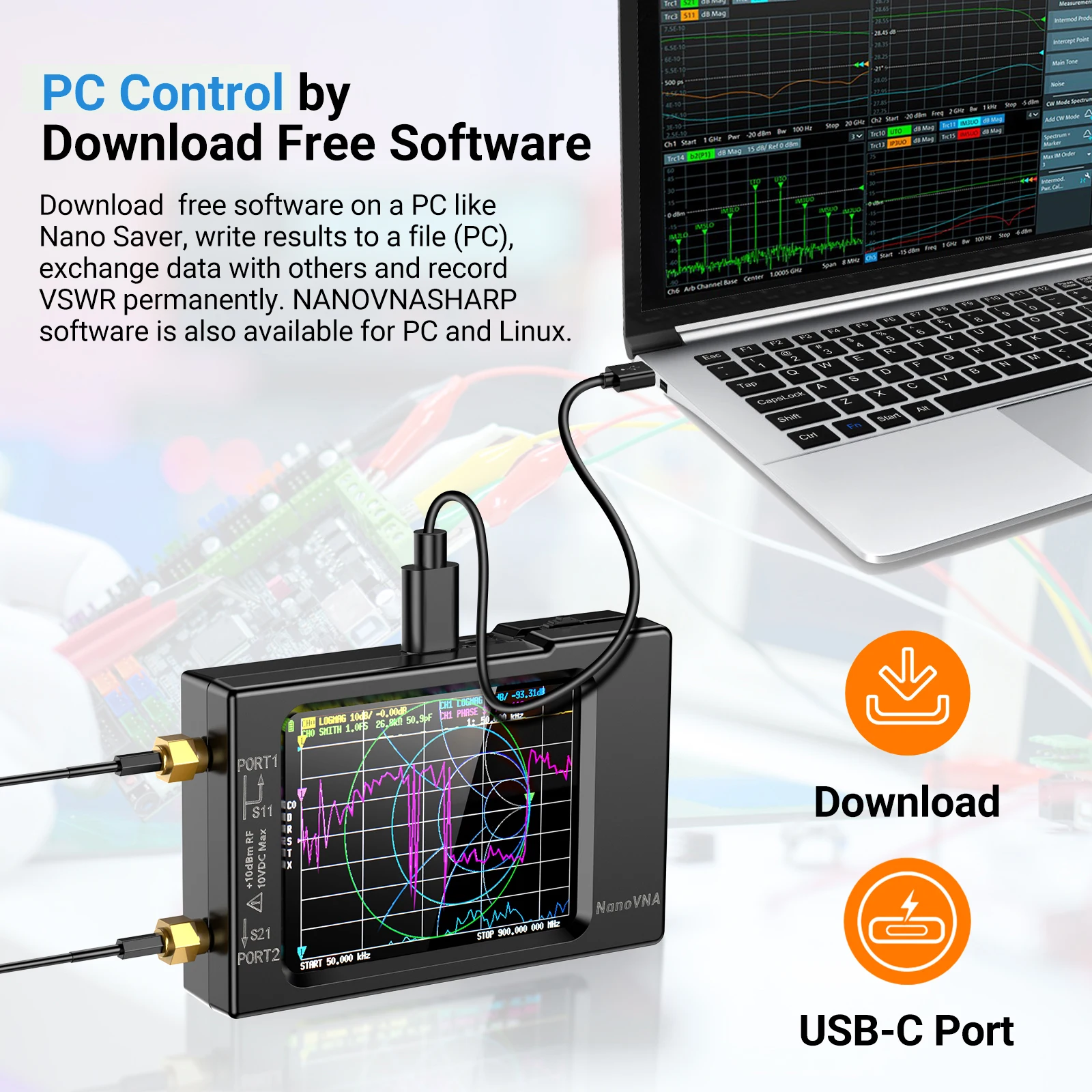 Network Antenna Analyzer, NanoVNA-H Vector10KHz-1.5G HzMF HF VHF UHF with Shell Voltage Standing Wave Ratio, Phase, Delay,Smith