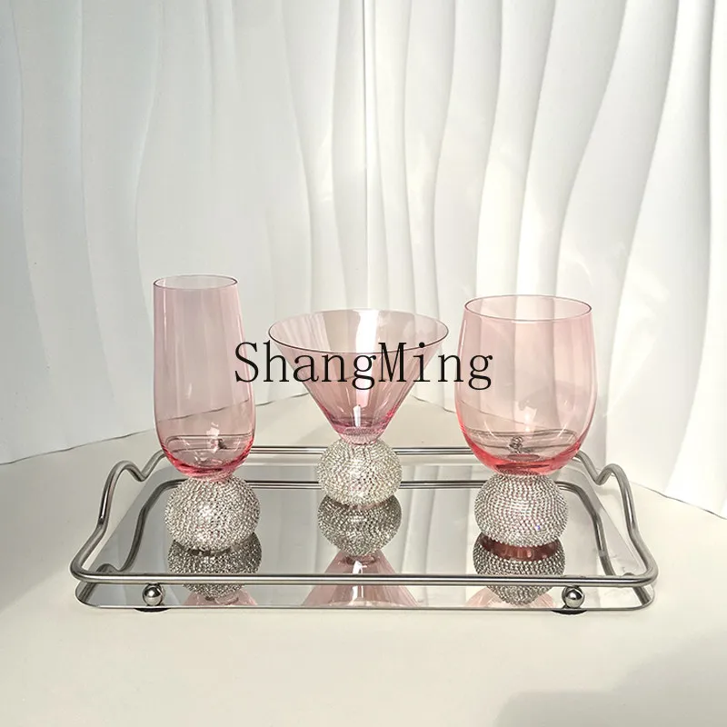 DSA light luxury pink diamond juice cup household wine glass red crystal cocktail water cup