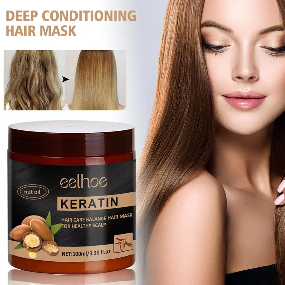 Condicionamento profundo máscara capilar, reparar cabelos danificados crespos, tratamento suave e suave ShShinyKeratin, hidratação profunda, cuidados nutritivo do couro cabeludo