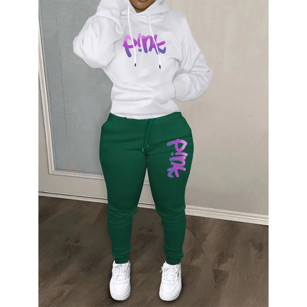 Women Hoodie Sets Outfit 2 Piece 2025 Aesthetics Bear Print Hooded Sweatshirt Pants Tracksuit Plus Size Streetwear Casual Suit