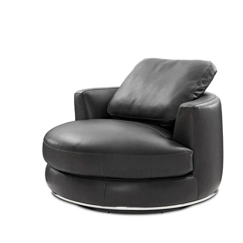 

Italian light luxury round leather sofa chair rotatable Nordic designer leisure chair living room bedroom single sofa