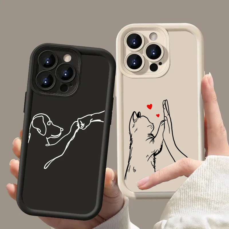 Nette Katze Hund Hohe Fünf Weiche Telefon Fall Für Samsung Galaxy S25 S24 S23 S22 S21 Ultra Plus FE A26 a33 A25 A16 A56 A06 A24 Abdeckung