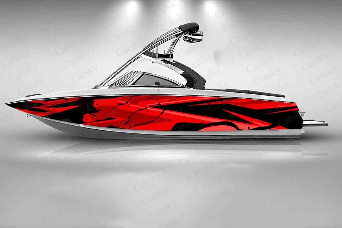 Abstract Geometric Broken Graphic Boat Fashion Sticker Packaging Waterproof Custom Ship Red Lines Wrap Vinyl Decal Decoration