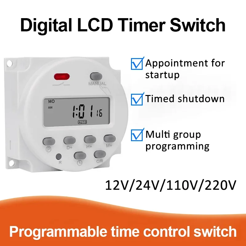 

Digital LCD Timer Switch 220V/50-60Hz Relay Power Timer Switch with Daily Programs Programmable Time Control Switch Timer CN101A