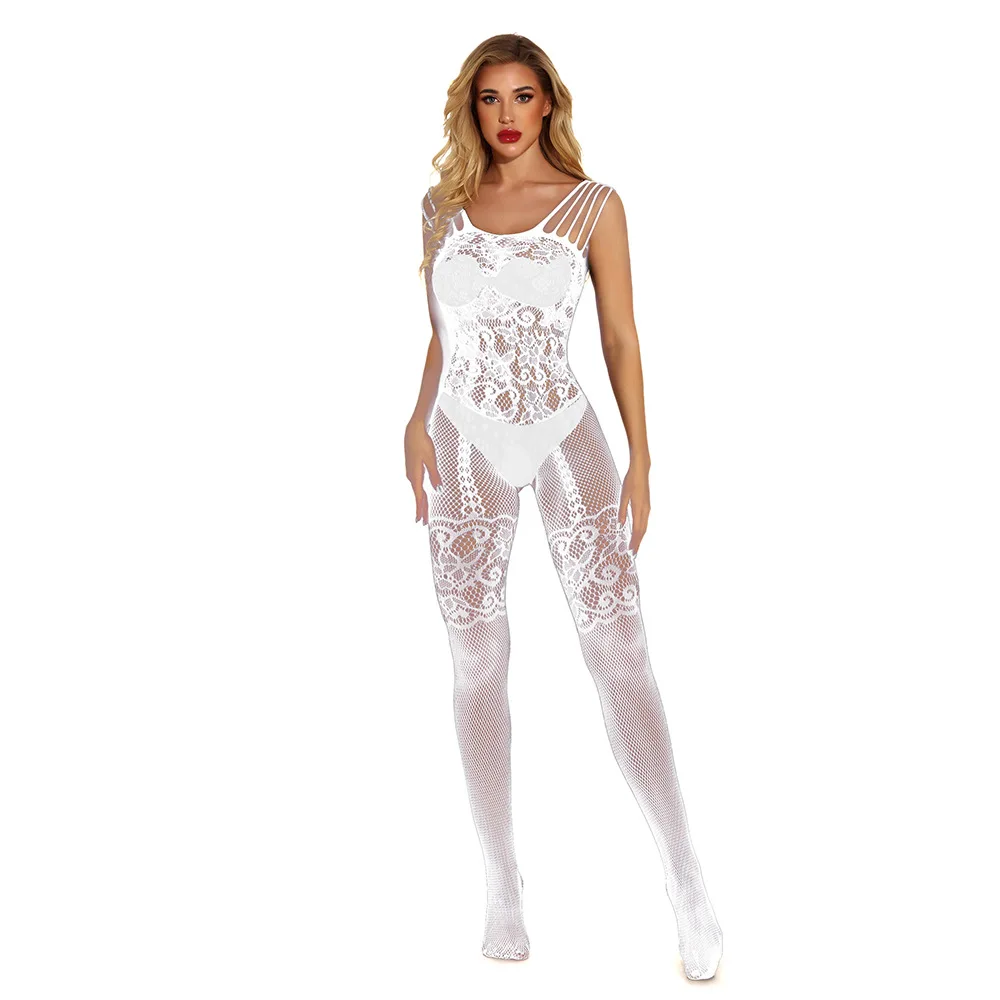 Elegant White See Through Fishnet Bodystocking Open Crotch One Piece Full Body Mesh Tights Erotic Intimate Lingerie For Women view 4