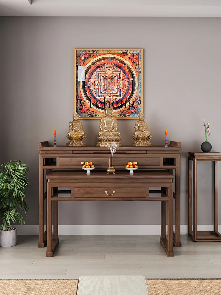 Zf Black Walnut Altar Incense Burner Table Domestic Buddhist Hall Chinese Household Modern Prayer Altar Table Solid Wood