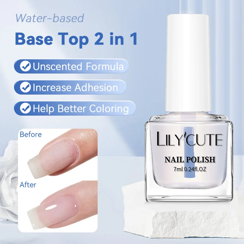 LILYCUTE 7 ml 2 in 1 Base Top Nagellak Op waterbasis Helder Luchtdroog Geen behoefte aan genezen Nagelverzorging Langdurige DIY Nail Art Vernis