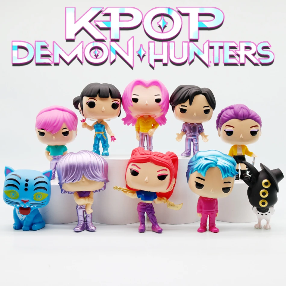 

10pcs/Set Anime Kpop Demon Hunters Action Figure Toy Derpys Tiger Rumi Mira Zoey Sussy Figurine Model Doll Decoration Toy Gifts