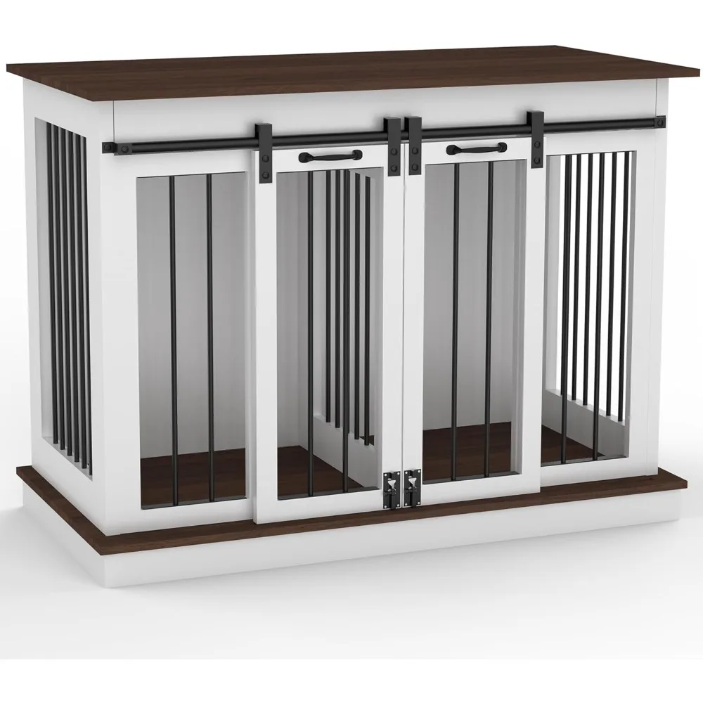 

коробка для собак, мебель для дома, будка для собак 47,2 дюйма с 2 раздвижными дверцами, прочная деревянная клетка для больших, средних и маленьких собак, белая