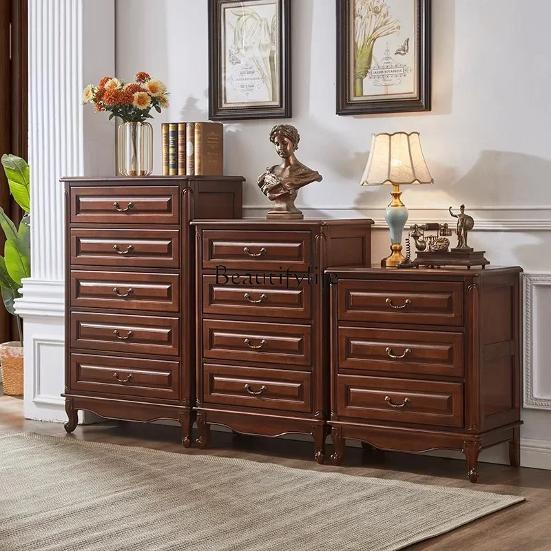 

01American all-solid wood bucket cabinet three four five drawer storage retro storage cabinet