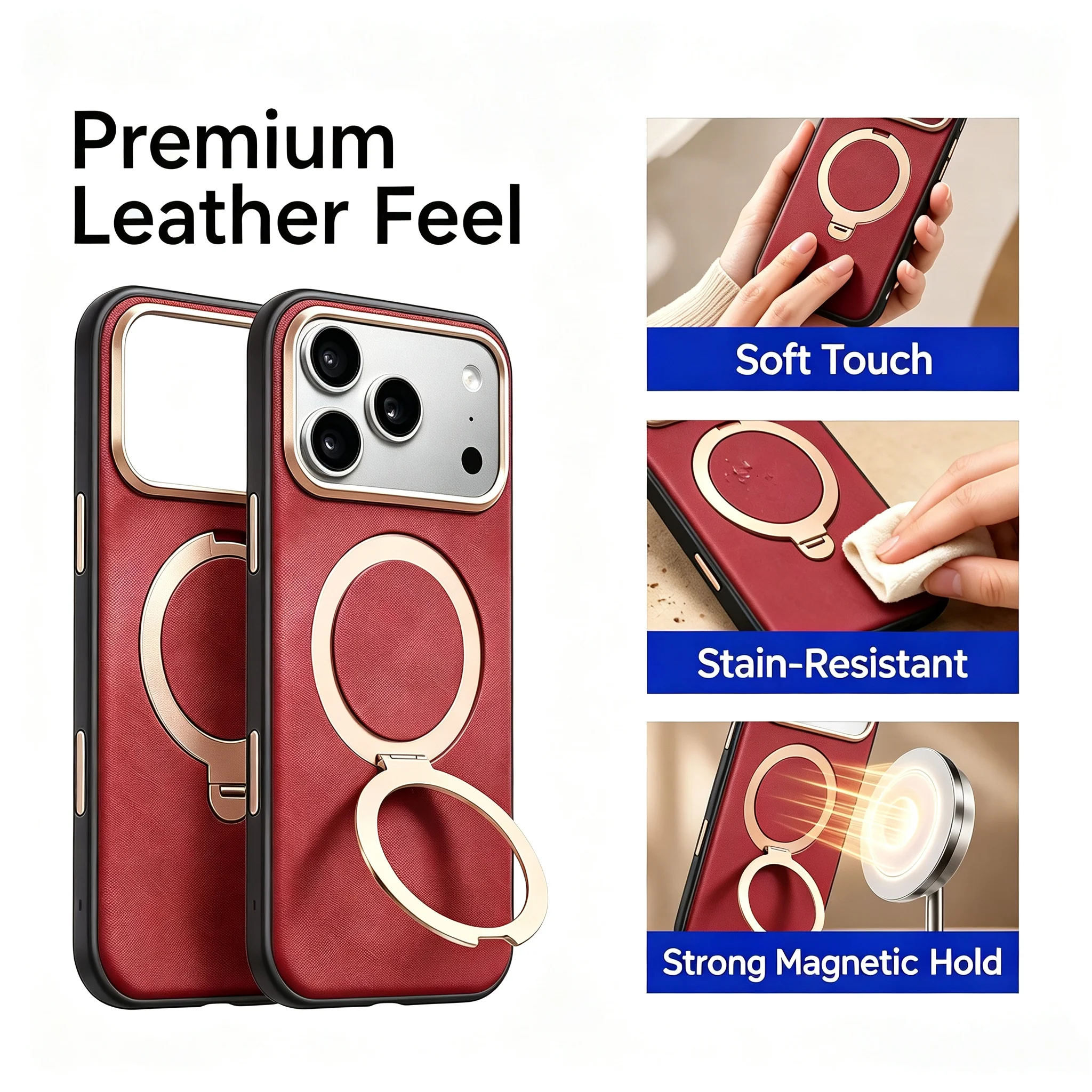HANNUO 360 Rotating Allumium Alloy Magnetic Bracket Leather Case For IPhone 18 17 ProMax Bumper Wireless Charge Shockproof Cover