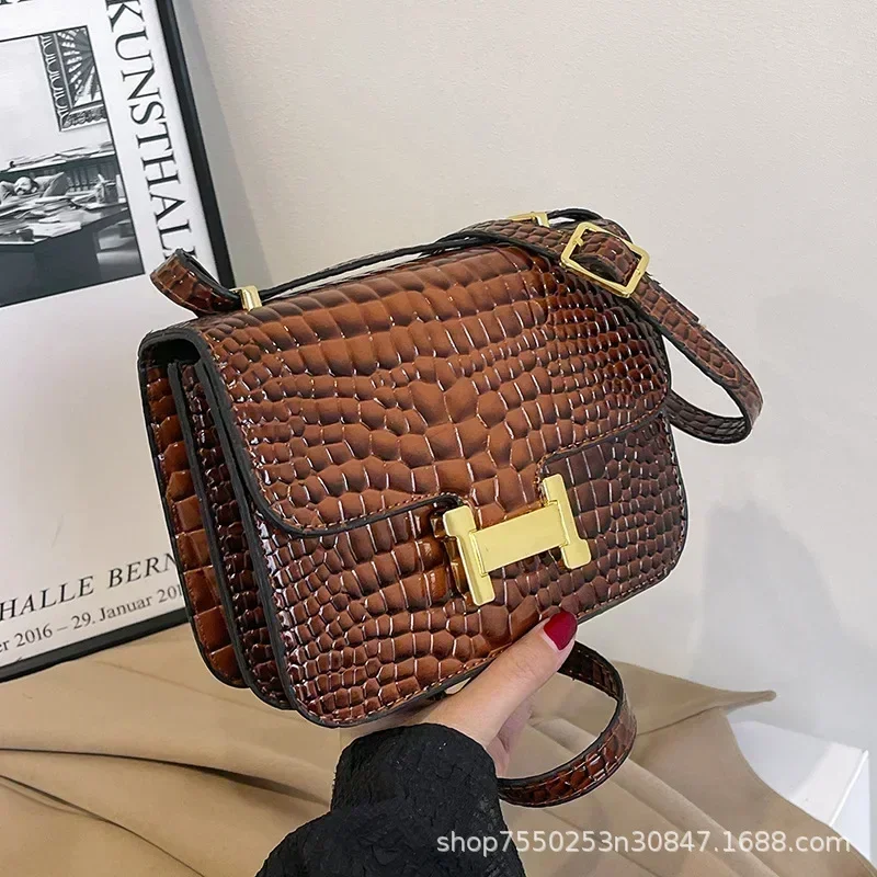 

Women's Niche Fashion Bag 2025 - New Small Square Premium Faux Leather Crocodile, Single Shoulder/Crossbody/Armpit