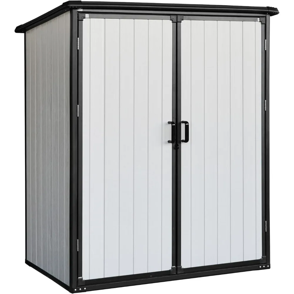 

5x3 FT Outdoor Resin Storage Shed with Floor,Waterproof Tool Shed with Sloping Roof and Lockable Doors for Bikes,Patio Furniture