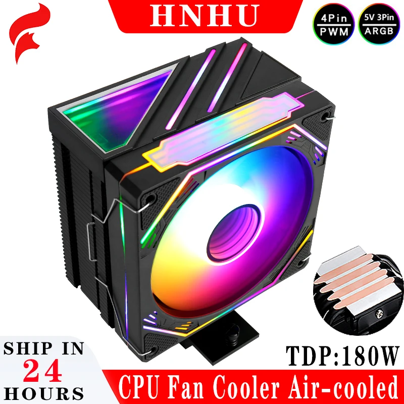 

Кулер для процессора HNHU, многоплатформенная поддержка Intel LGA 2011/2066/115X/1200/1700/AM5/AM4, воздушное охлаждение с подсветкой ARGB и 4 тепловыми трубками