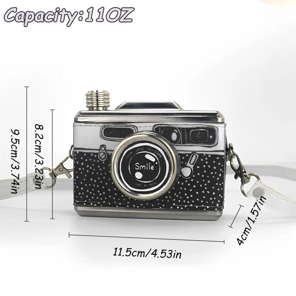 Portable Alcohol Liquor Whiskey Containers Bottle Stainless Steel Metal Hidden Hip Flask Camera Design 11OZ 325ML