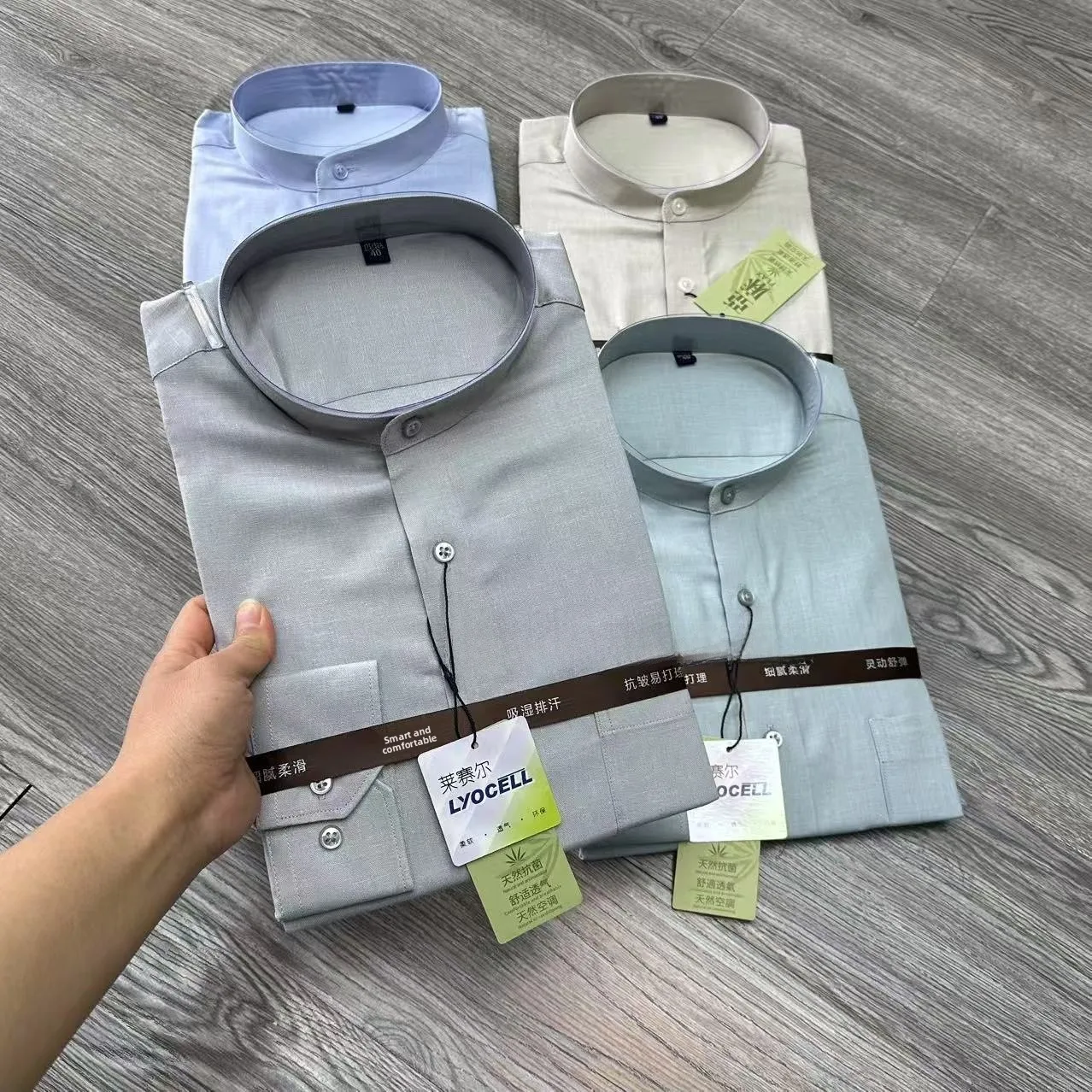 

New Spring Men's Long Sve Casual irt Stand Collar Busin Commute No Iron High End Line Stand Fit Spring Autumn Wear