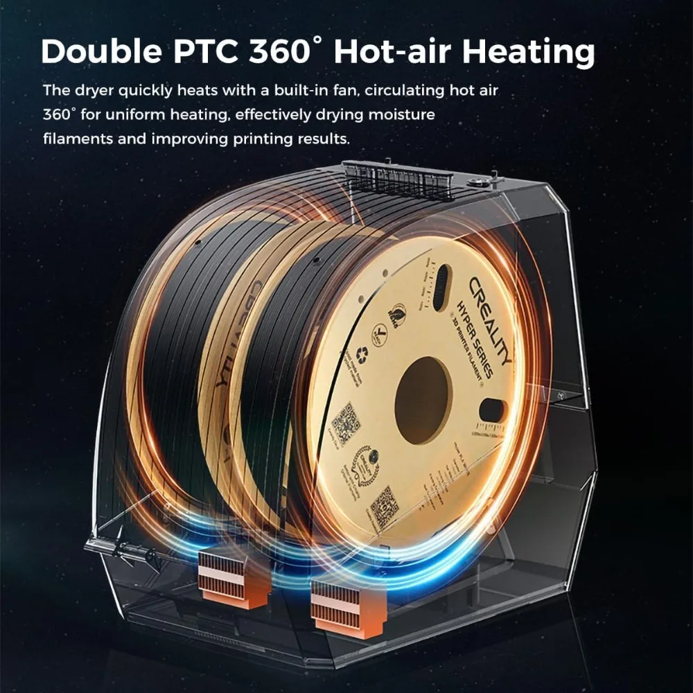 2025 Official CREALITY Space Pi Filament Dryer Plus, 2 Spools Double 360° 160W PTC Fast Heating 3D Printer Filament Dryer Box
