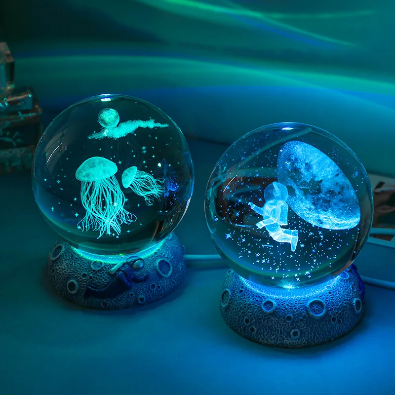 New 3D Marine Animals Bola De Cristal Luminescence Glass Crystal Ball Resin Bbase Adornos Para El Hogar Desktop Decor