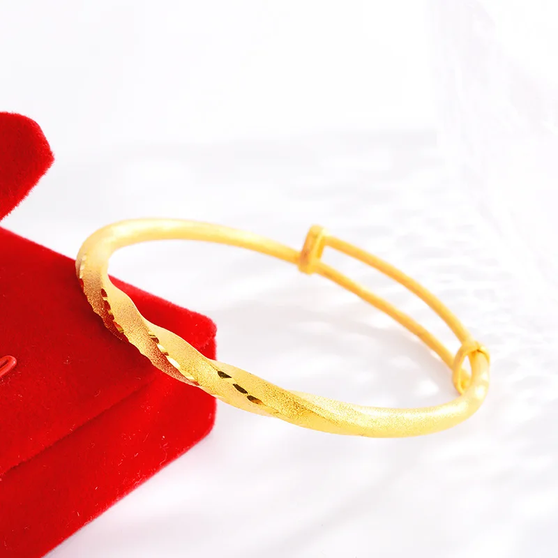 Noble AU999 gold bracelet for women, young style, fashionable 24K pure gold, large wave twisted wire push-pull bracelet