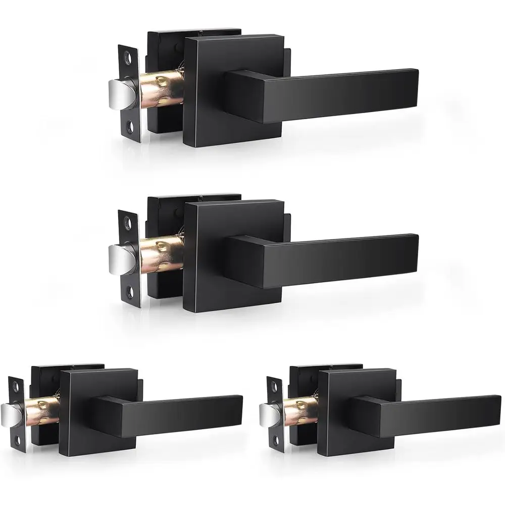 

Matt Black Square Passage Levers, Heavy Duty Non-Locking Door Handles for Hall and Closet, Suitable for Regular or Left/Right Ha
