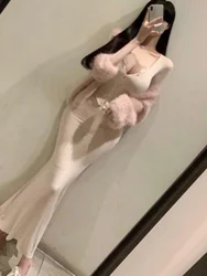 Women's Long Sleeve T-Shirt And Fish Tail Skirt Set GT013 51STUDIO Show Chest Open Cardigan Long Style Fashion Ensemble