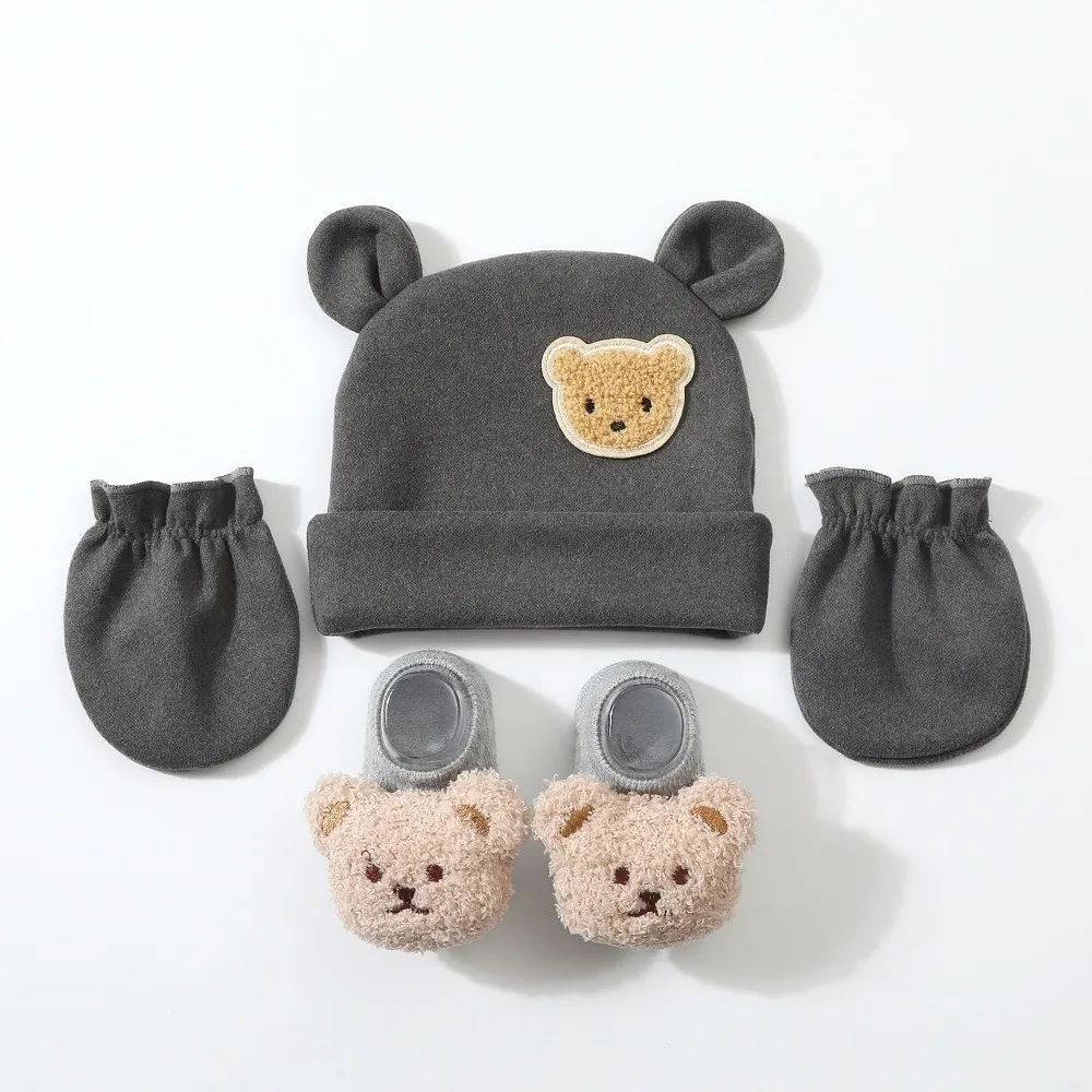 Fashion Warm Baby Hat Gloves Socks Set Breathable Cartoon Newborn Hat Elastic Face Protection Infant Mittens Hospital