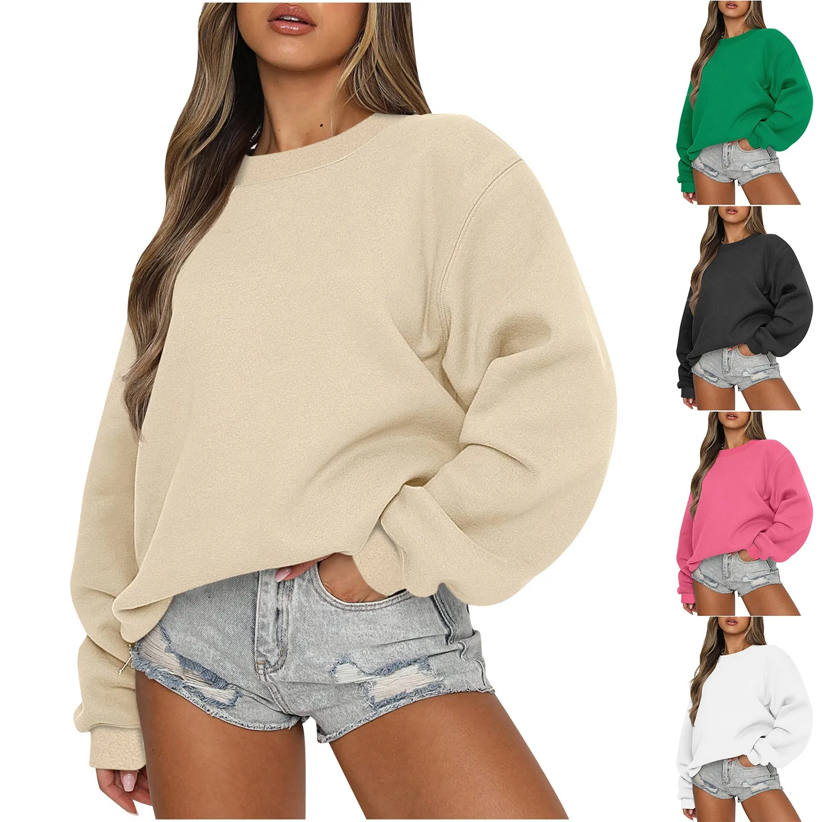 

Women Autumn Winter Tops Women'S Long Sleeve Sweatshirt Casual Crewneck Loose Fit Fleece Turtleneck Wool Pollover Ropa De Mujer