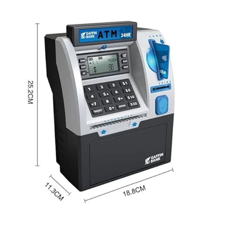 ของขวัญรักษ์โลกสำหรับวัยรุ่นชายหญิง กระปุกออมสิน ATM สำหรับเด็ก เครื่อง ATM สำหรับเงินจริงพร้อมบัตรเดบิต ธนาคารอิเล็กทรอนิกส์