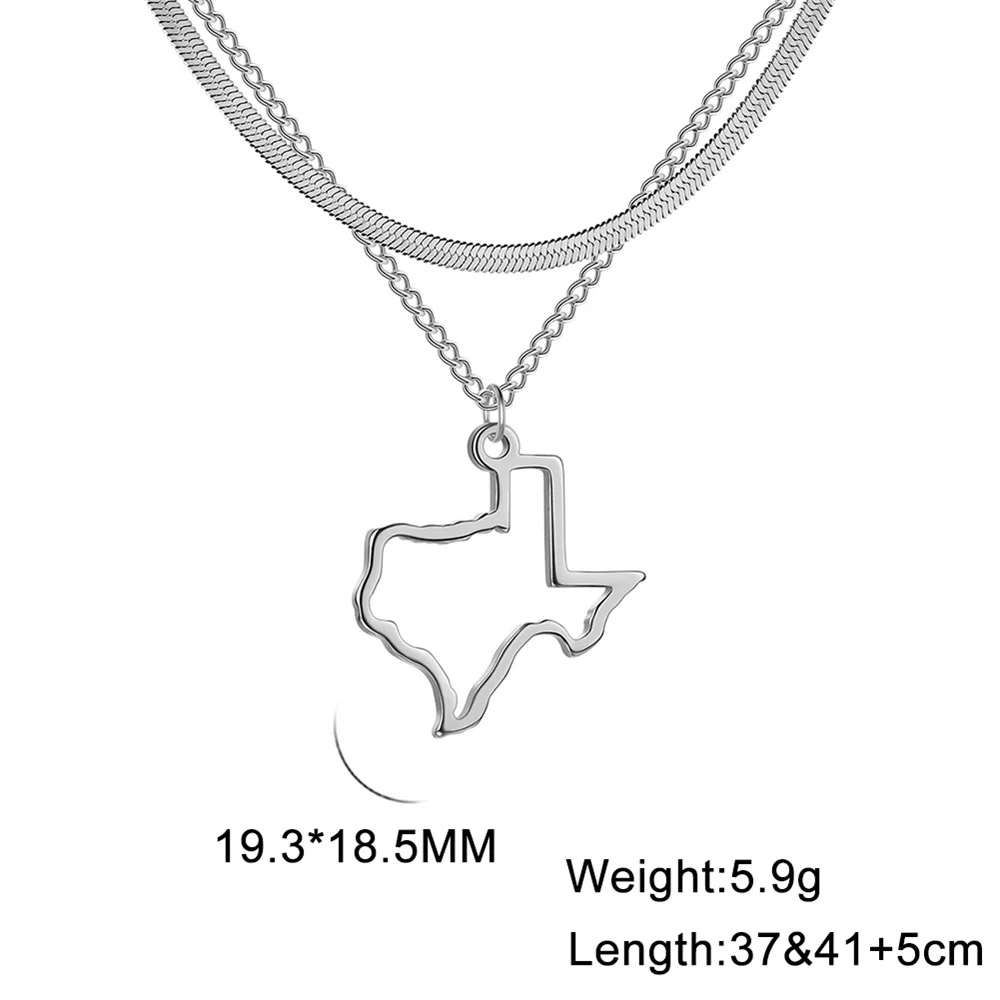 My Shape Texas State Outline Pendants Necklaces for Women Men 2 layers Chain Choker Chain Stainless Steel Fashion Jewelry Gifts