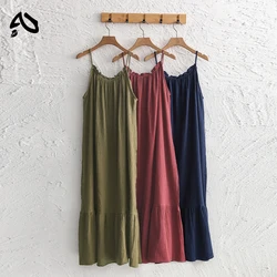 Mussola 100% cotone garza abiti lunghi per le donne cinturino regolabile senza maniche increspato vacanza Boho prendisole Maxi vestito oversize