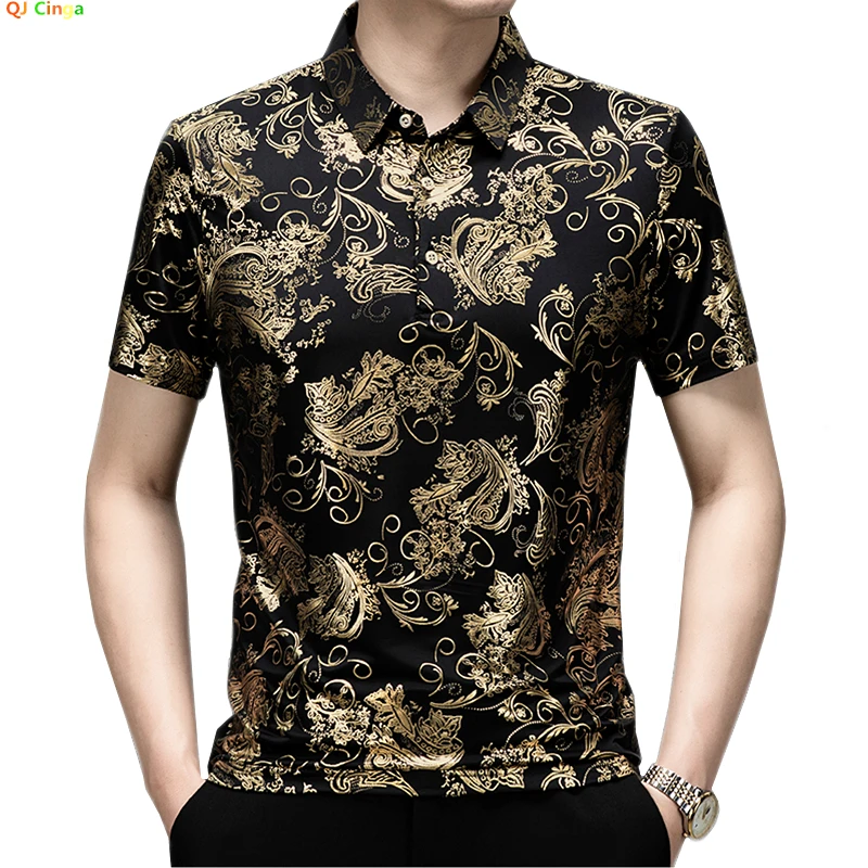 Summer Gold Printed Short Sleeve POLO Shirt, Men\'s Black Pullover T-Shirt, Fashion Casual Tops TShirt M L XL XXL XXXL XXXXL