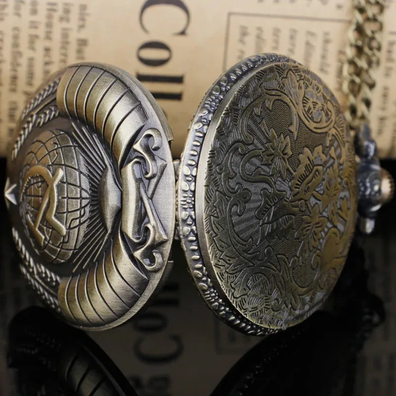 청동 럭셔리 사회주의 공화국 로고 석영 소련 파티 엠블럼 주머니 시계 체인 여자 남자 시계 목걸이 기념품 선물