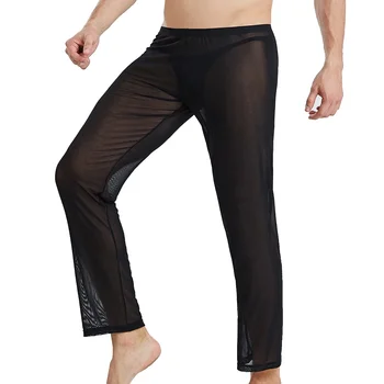 Männer Sexy Mesh Sheer Lounge Hosen Sexy Lange Hosen Atmungsaktive Nachtwäsche Böden Lose Hosen Homewear Hosen