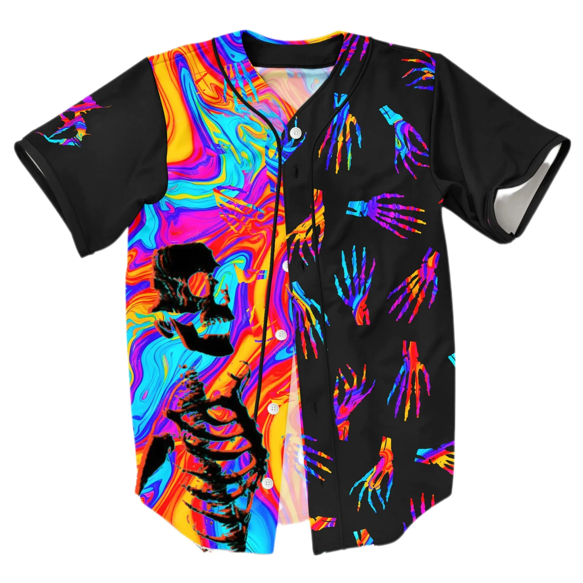 Zeds Dead Trippy Dry Hands Baseball Jersey Streetwear Harajuku Thin button Baseball uniform Oil Slick Baseball Jersey Men/Women