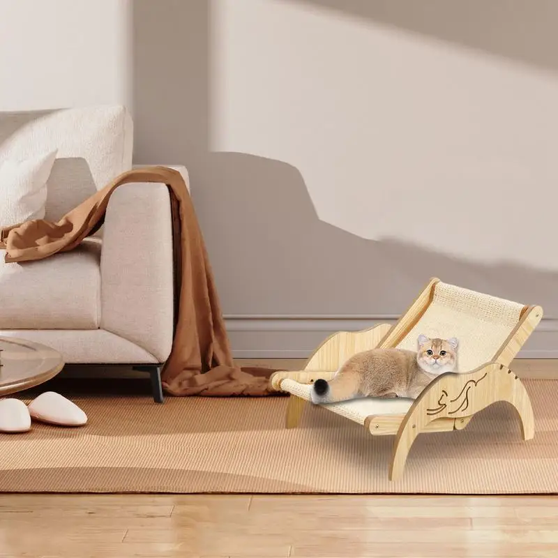 Hamaca para gatos, tumbona acogedora para gatos con estera de Sisal, tumbona ajustable con rascador de Sisal, colchoneta acogedora para todas las estaciones, silla de playa para gatos