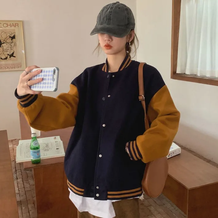 Autumn and Winter New Korean Version of The Ins Baseball Uniform Collision Colour Couples Harajuku Wind Fried Street Jacket Jack