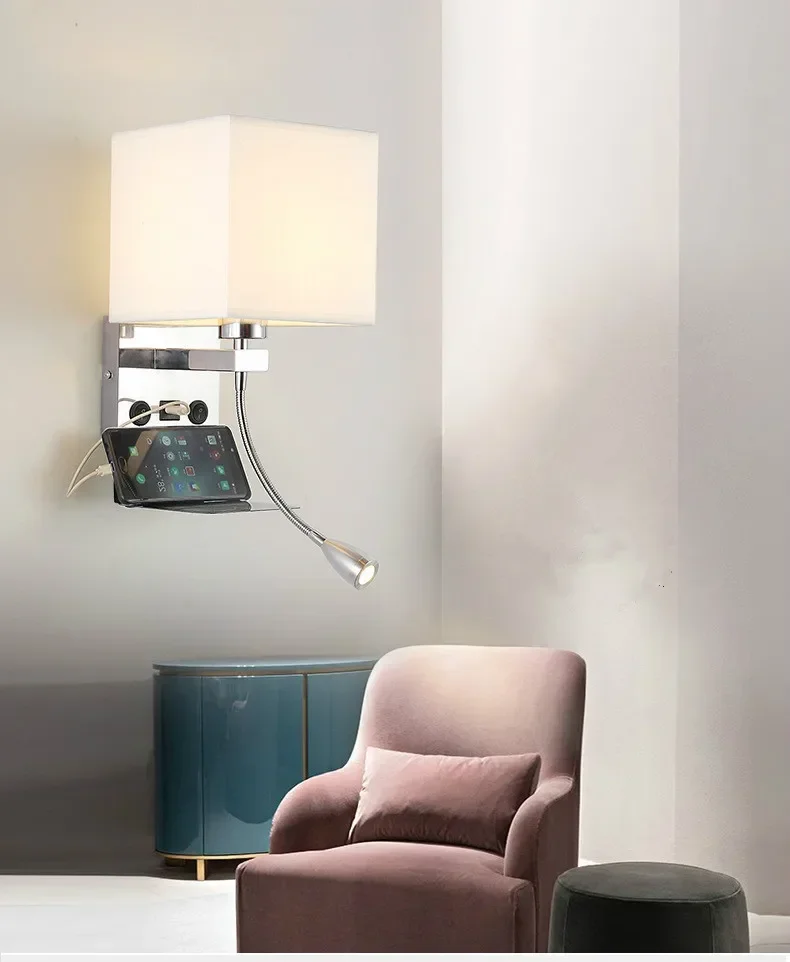 Applique Murale Moderne et Simple avec USB, Luminaire Créatif Américain pour Chambre d'Hôtel