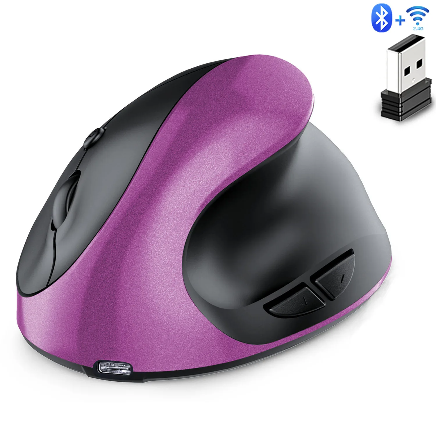 

Wireless Bluetooth Dual-mode Vertical Mouse Rechargeabe Mute Button DPI Adjustable Ergonomics Pink Mause Office Use Routine Mice