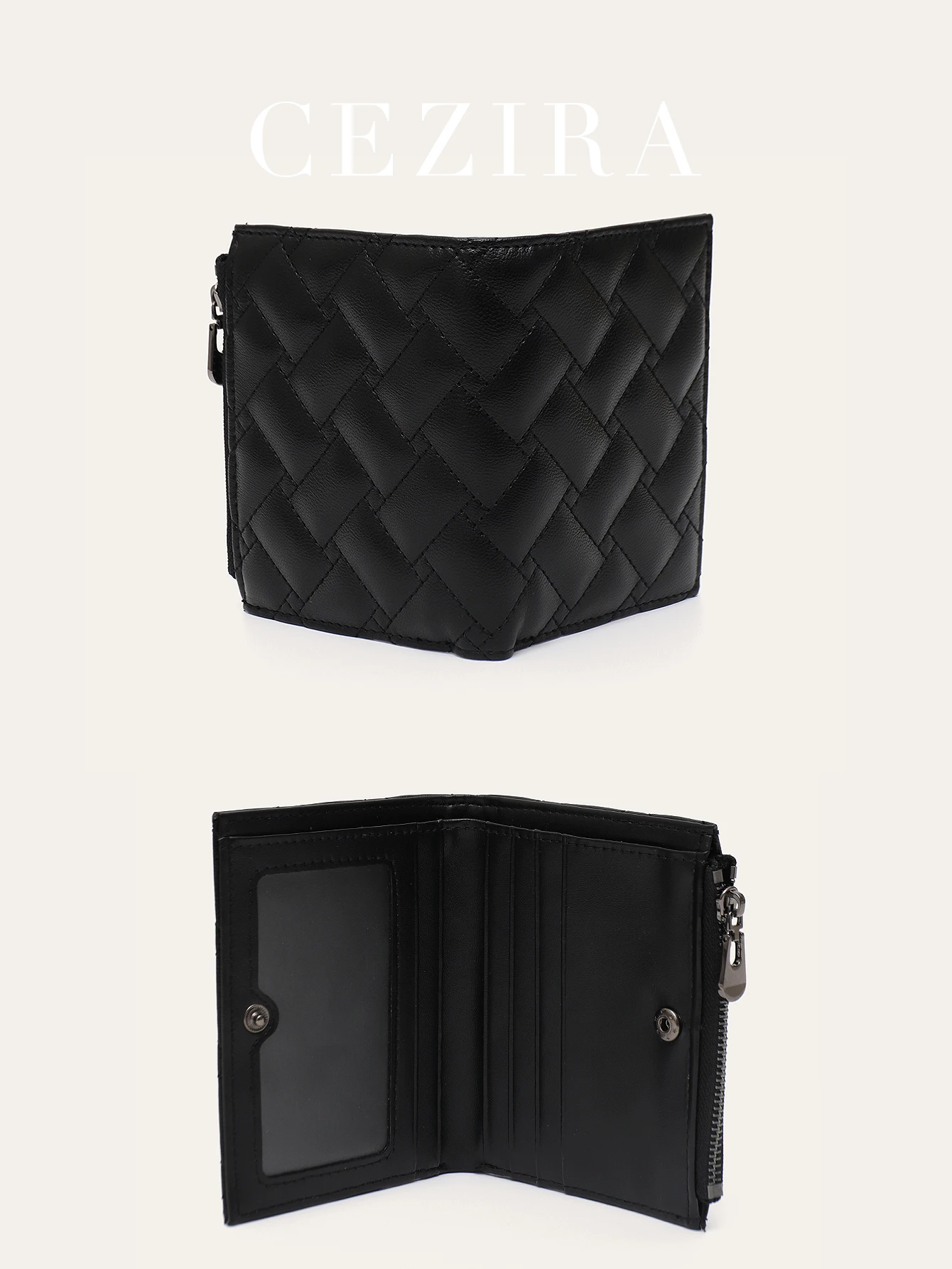 CEZIRA المرأة موضة الموضوع بولي Leather الجلود Bifold محفظة قصيرة فتحات بطاقة متعددة فتحة النقدية حامل بطاقة الائتمان محفظة أنيقة سستة #4