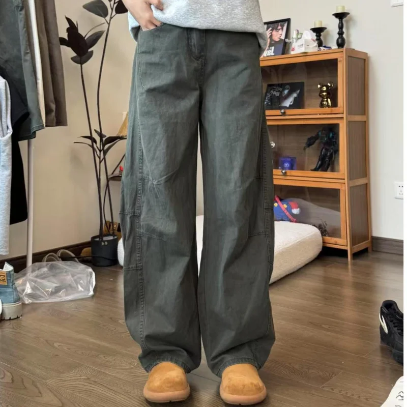 

【Mirrordust】Autumn Unisex Wide-Leg Cargo Pants Loose Straight Scimitar Long Pants Floor-Length