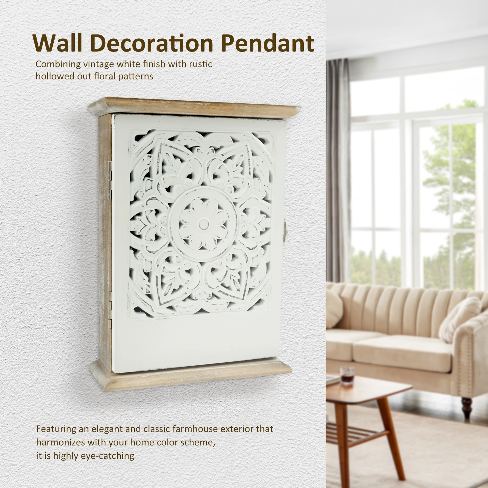 Wood Key Cabinet Box with 6 Hook Wall Hanging Key Storage