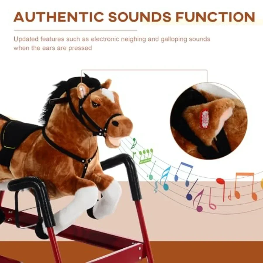 Durable Plush Toddlers Spring Rocking Horse, Bouncing Rocker Toy with Realistic Sounds
