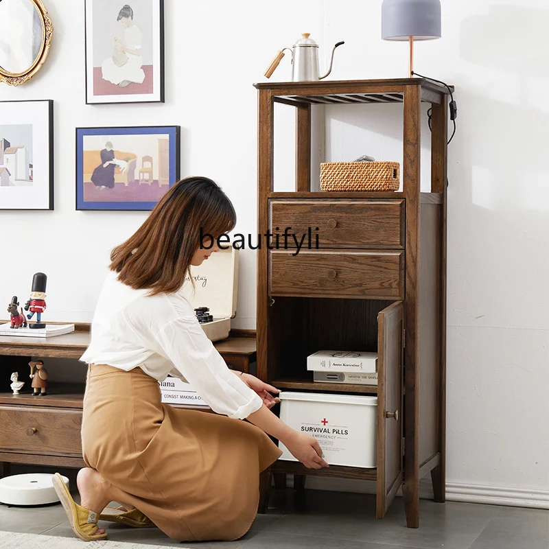 

HJ TV Cabinet Unit Side Cabinet Simple Walnut Corner Cabinet Storage Rack Clothes Closet