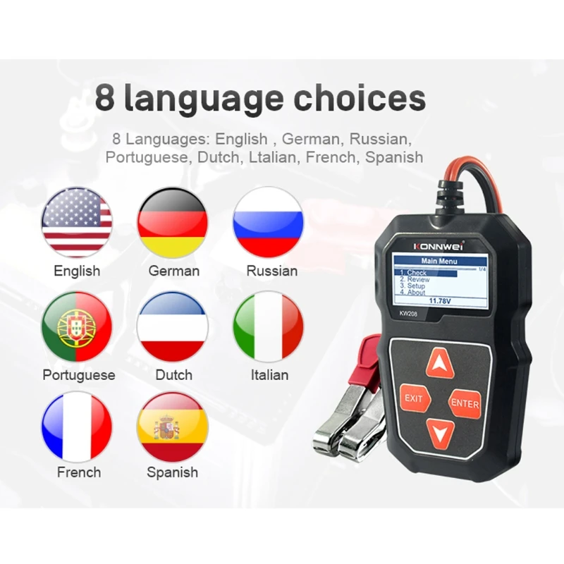 Analizzatore del caricatore del Tester della batteria dell'auto KW208 12V 100-2000CCA Test del sistema di ricarica Tester della capacità della batteria automobilistica Drop Shipping