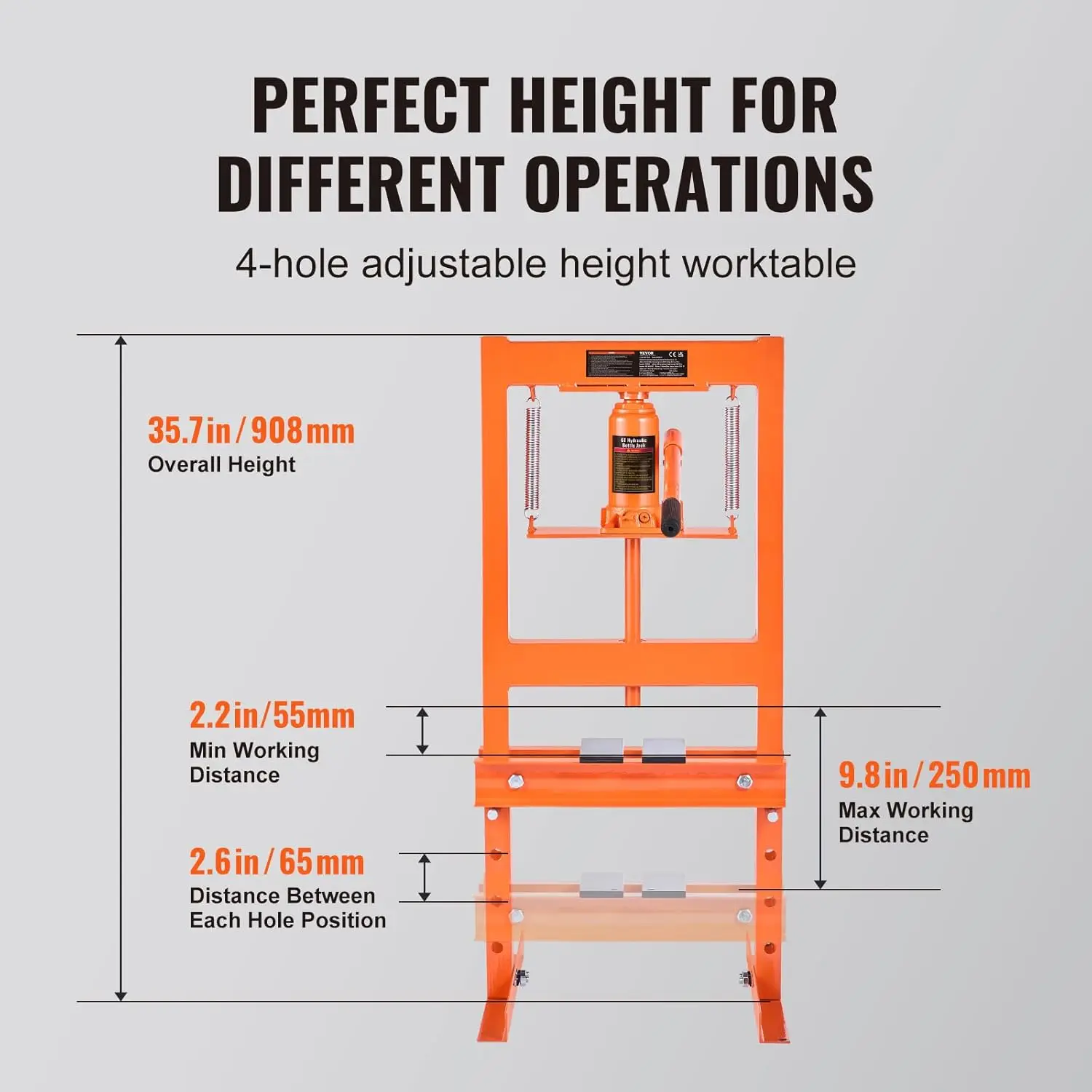 Hydraulische 6 Ton H-Frame Garagevloer Verstelbare Winkelpers Met Platen, 6 T, Oranje