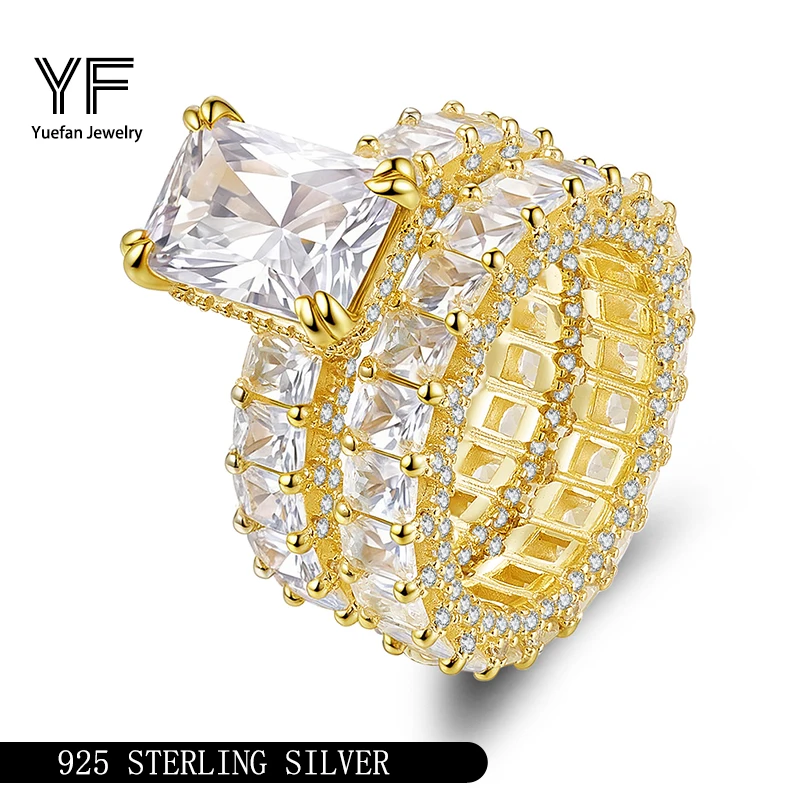 

Набор свадебных колец с муассанитом для женщин, цвет D, VVS1, огранка принцессы, стерлинговое серебро 925, обручальное кольцо, позолоченные роскошные ювелирные изделия